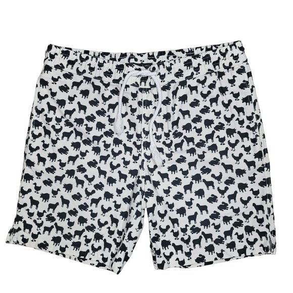 Zipcode Farm animals print Shorts cotton sheep, pig, duck, rabbit black white L - Picture 1 of 4